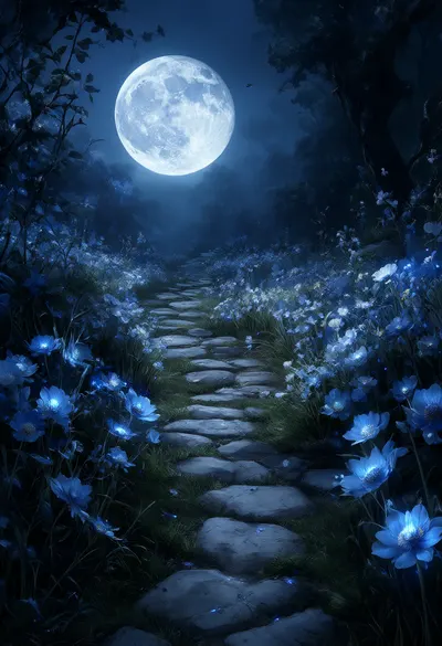 Fantasy Moonlit Garden with Glowing Flowers (AI-generated)