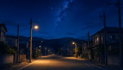 Anime Starry Night Over a Quiet Town (AI-generated)