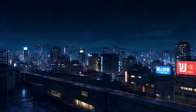 Anime Neon City from a Rooftop at Night (AI-generated)