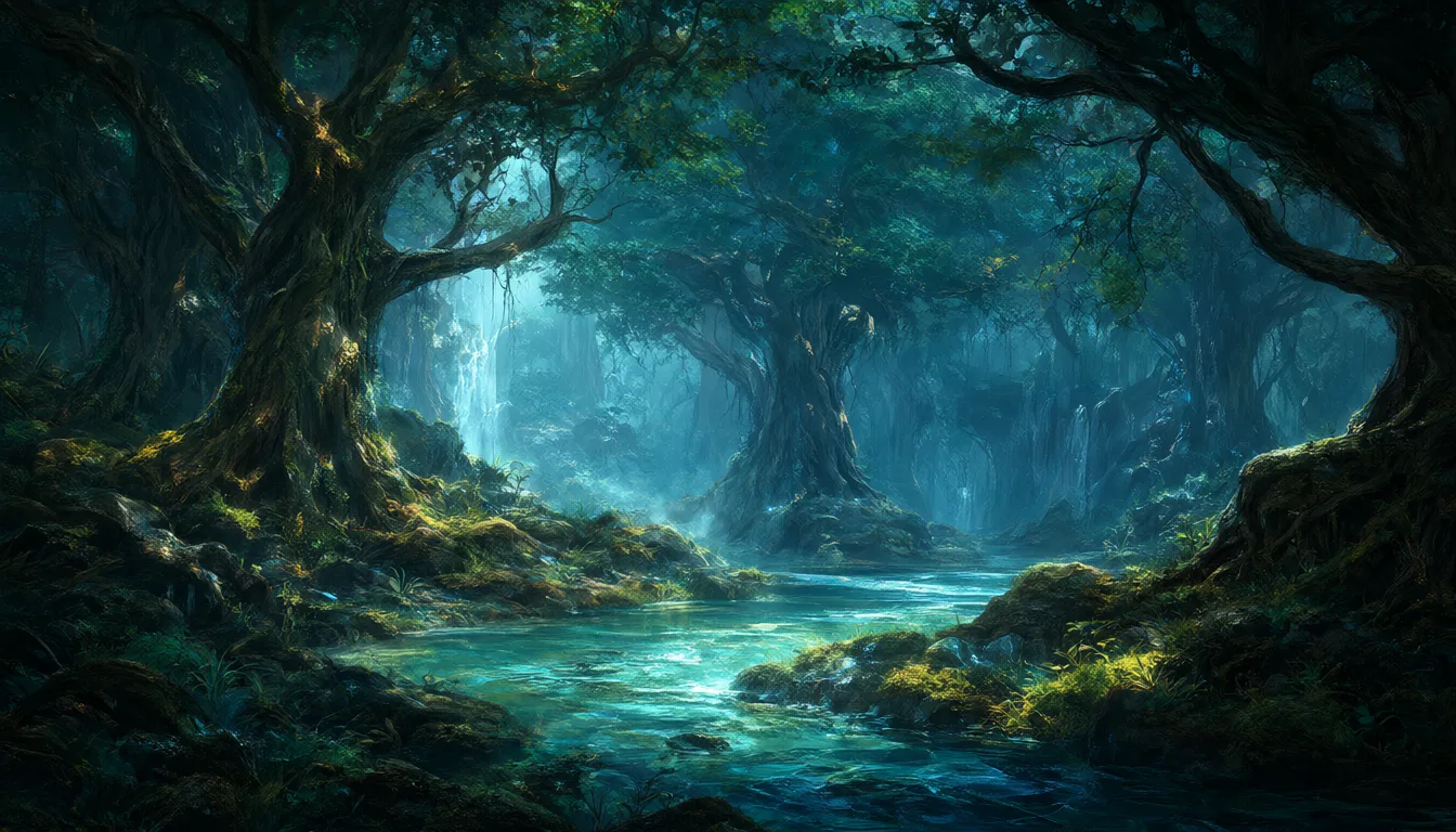 Fantasy enchanted forest with a glowing river (AI-generated)