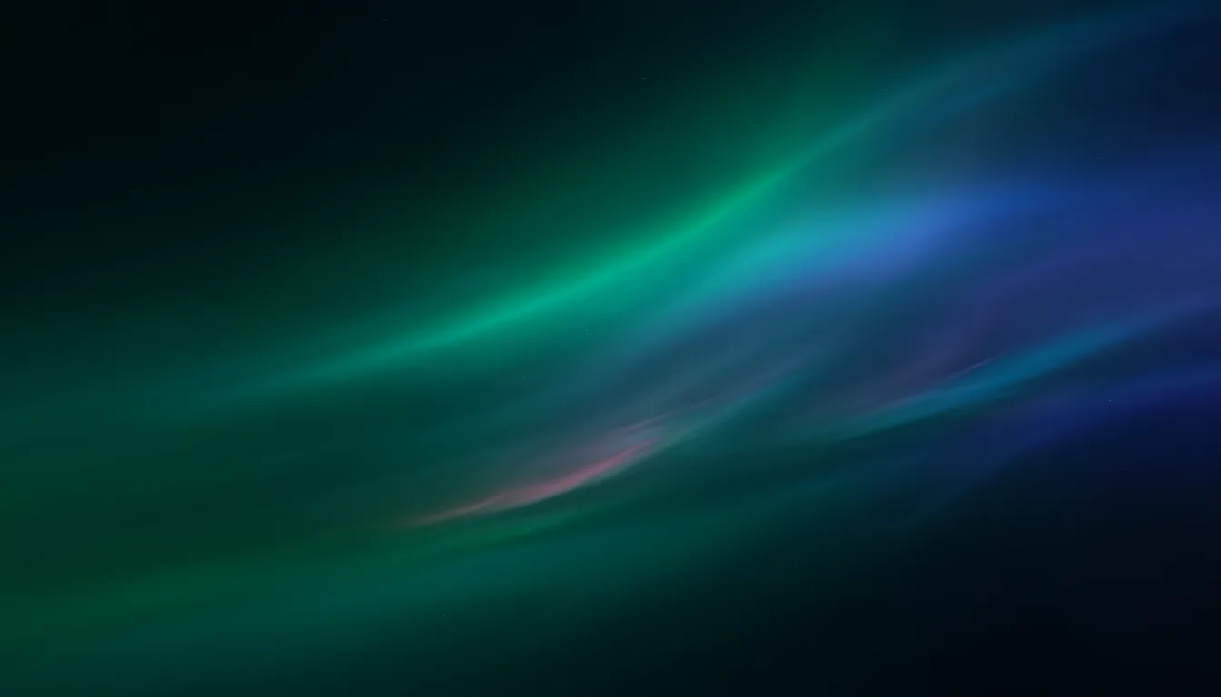 Aurora gradient wallpaper with green, teal and purple light (AI-generated)