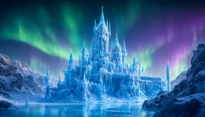Fantasy Frozen Castle under Aurora (AI-generated)