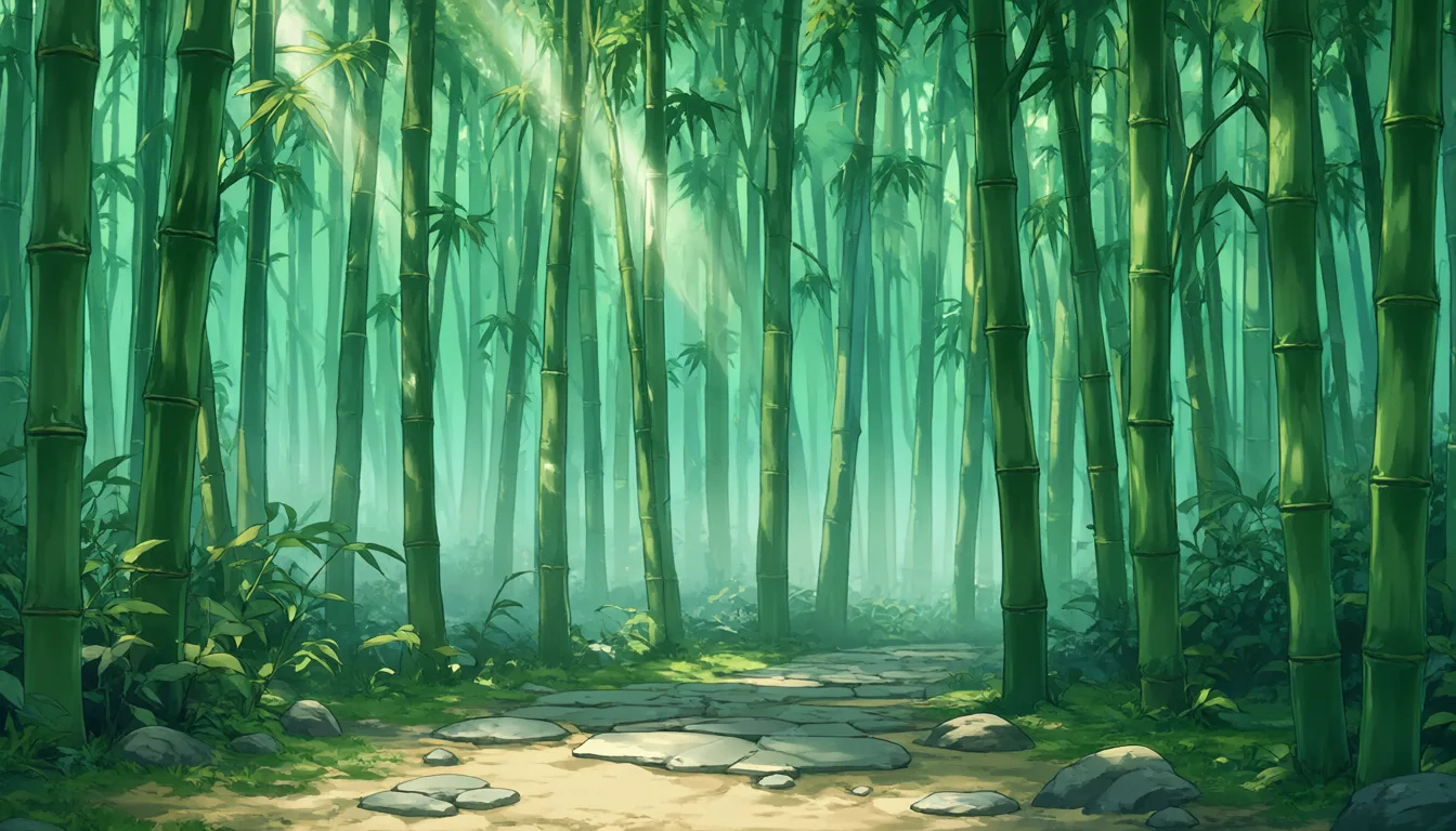 Anime bamboo forest with soft sun rays (AI-generated)