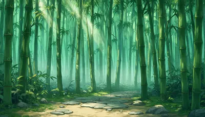 Anime Bamboo Forest with Soft Sun Rays (AI-generated)