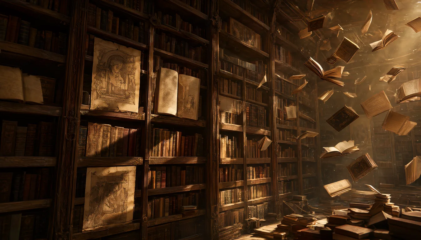 Fantasy library with floating books and warm light (AI-generated)