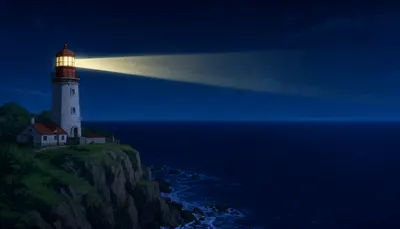 Anime Lighthouse on a Cliff at Night (AI-generated)