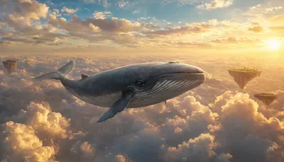 Fantasy Sky Whale Among Golden Clouds (AI-generated)