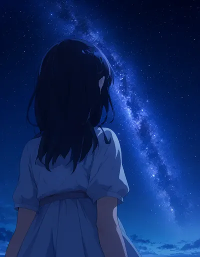 Anime Girl Under a Starry Sky (AI-generated)