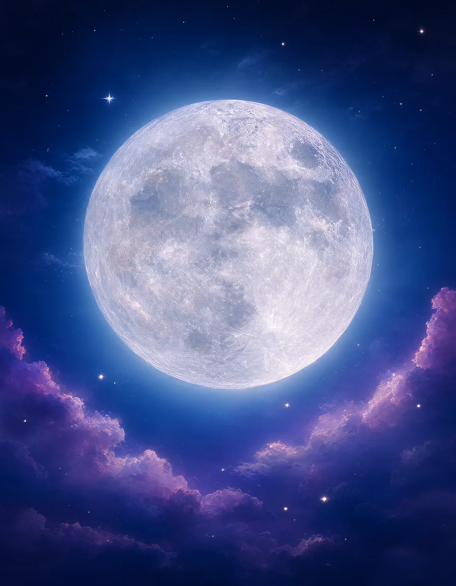 Fantasy glowing moon with soft clouds and stars (AI-generated)