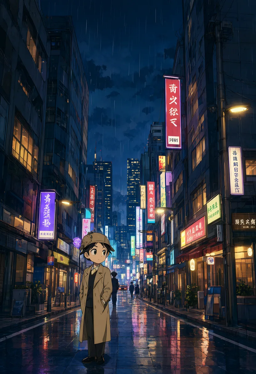 Anime neon rain street at night (AI-generated)