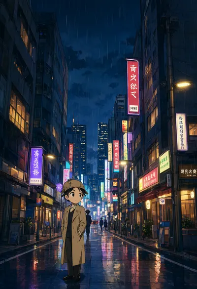 Anime Neon Rain Street (AI-generated)