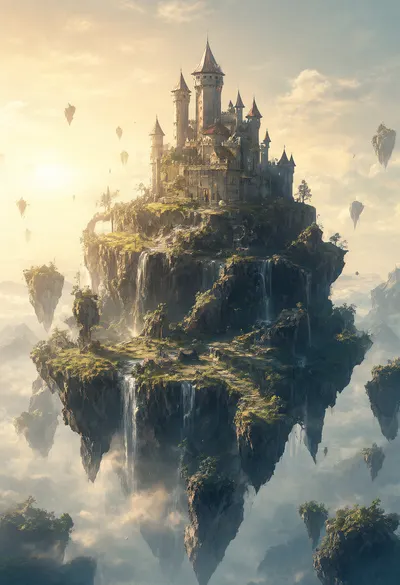 Fantasy Floating Castle Island (AI-generated)