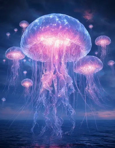 Fantasy Floating Jellyfish in the Sky (AI-generated)