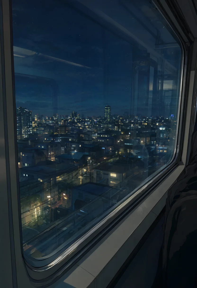 Anime view from a train window at night (AI-generated)