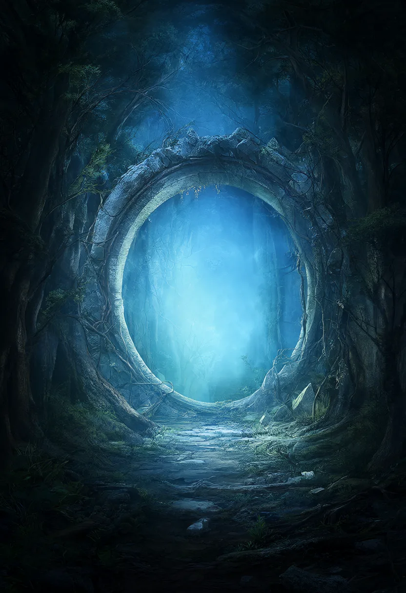 Fantasy moon gateway in a mystical forest (AI-generated)