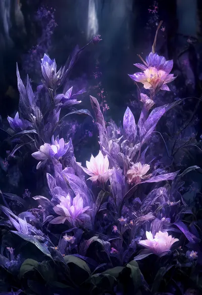 Fantasy Crystal Garden at Night (AI-generated)