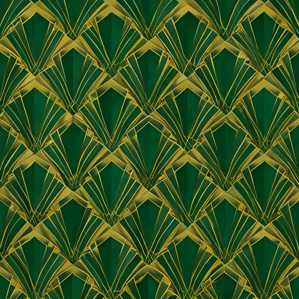 Art deco fan pattern in gold and green (AI-generated)