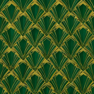 Art Deco Fan Pattern in Gold and Green (AI-generated)