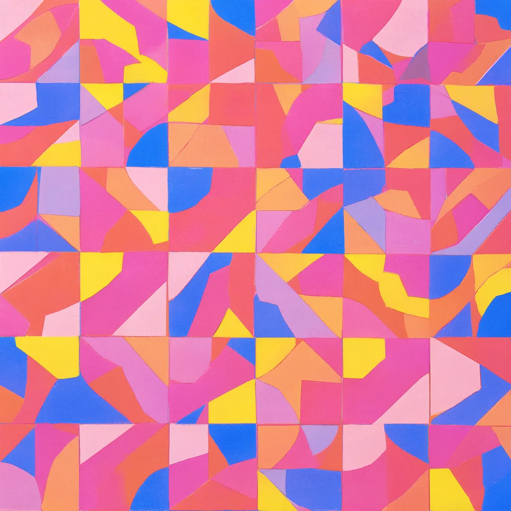 Memphis geometric pattern in pink, yellow and blue (AI-generated)