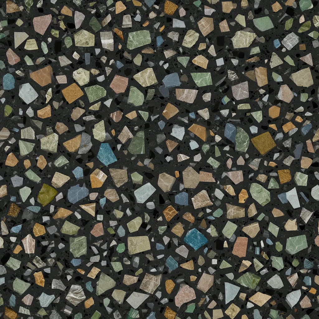 Terrazzo geometric pattern on dark charcoal (AI-generated)