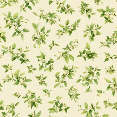 Seamless Leaf Pattern with Cream Flowers (AI-generated)