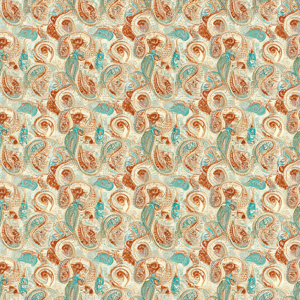 Seamless paisley pattern in rust and teal (AI-generated)