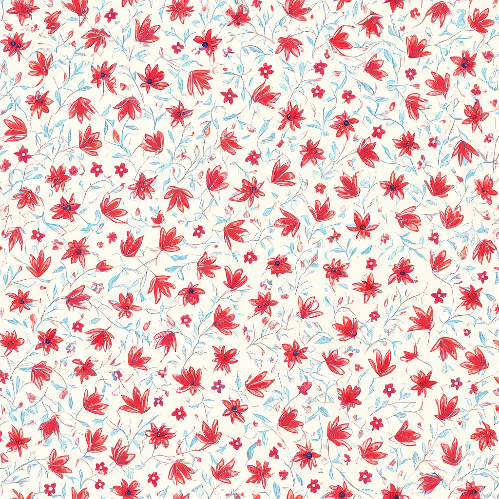 Folk art flowers and birds in red and blue (AI-generated)