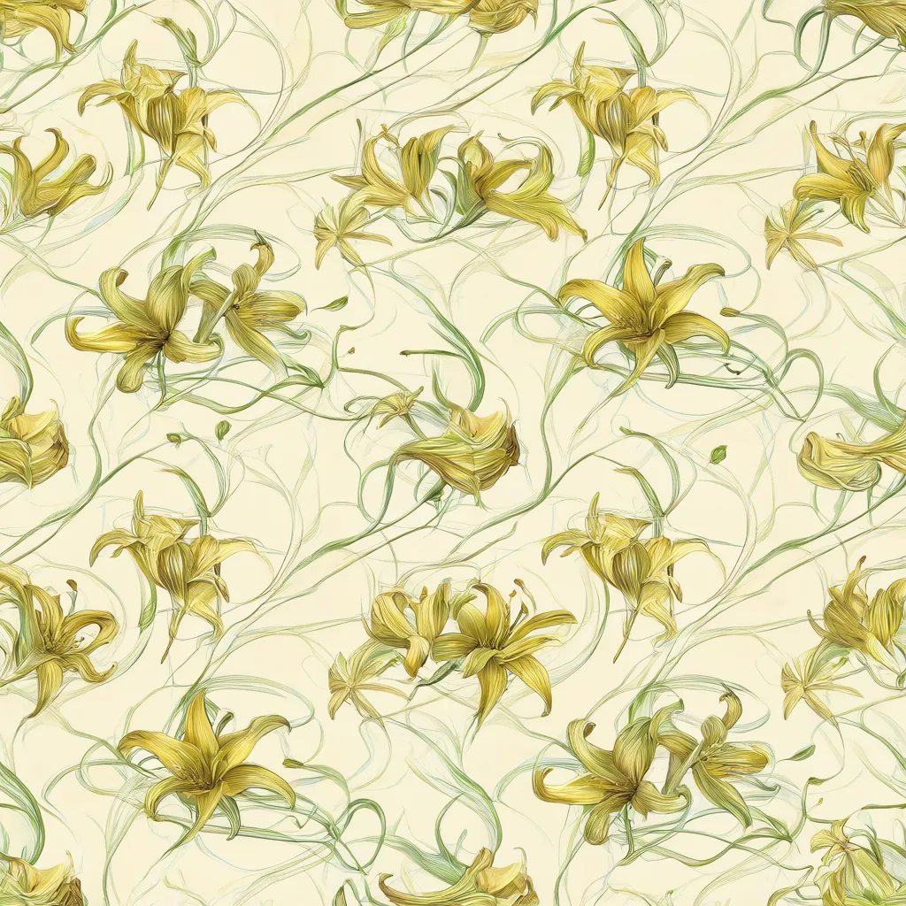 Art nouveau lilies in green and gold (AI-generated)
