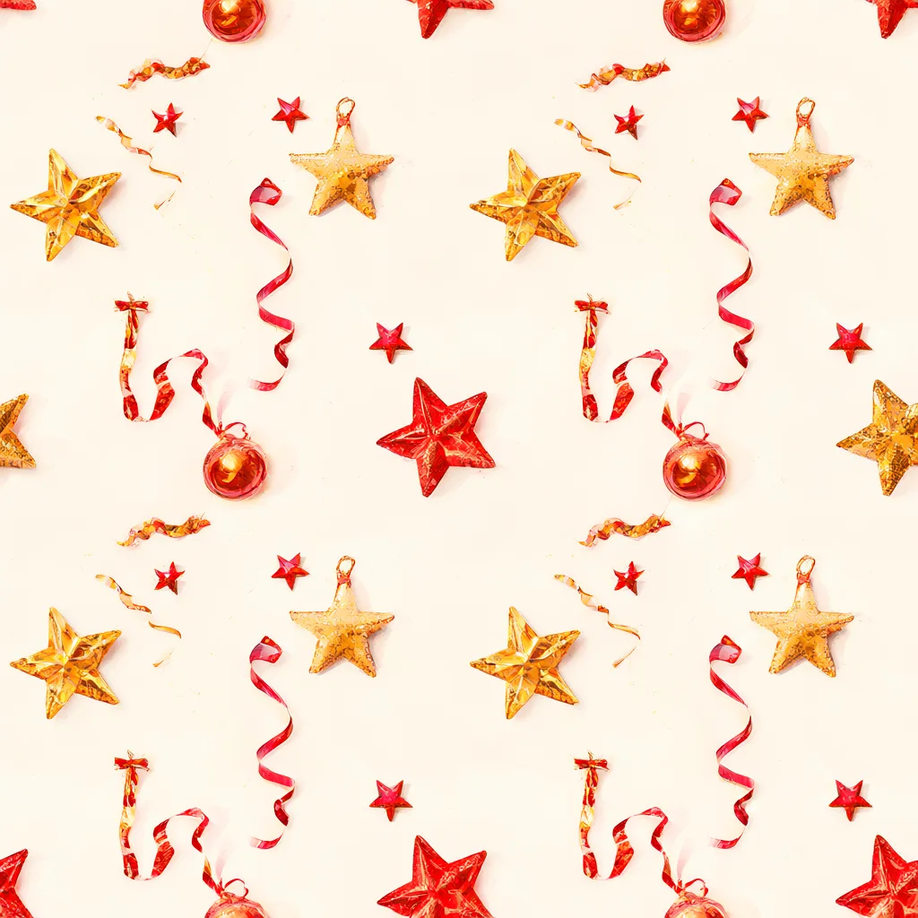 Festive stars and ornaments in red and gold (AI-generated)