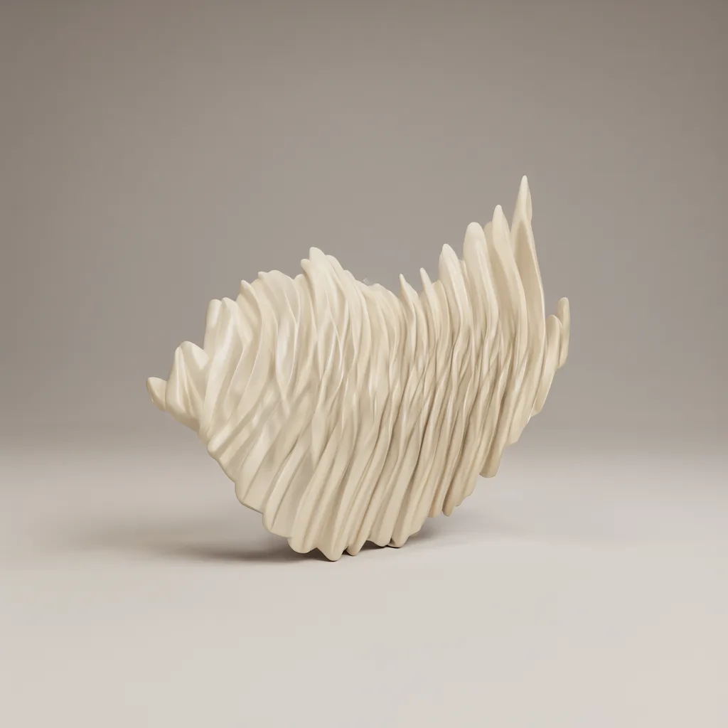 3D ribbed wave sculpture in cream ceramic (AI-generated)