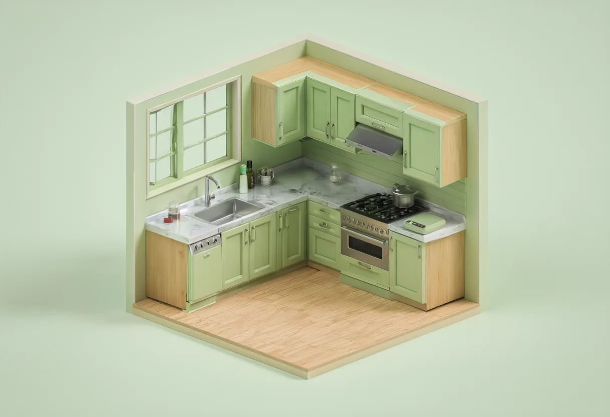 3D isometric kitchen corner scene (AI-generated)
