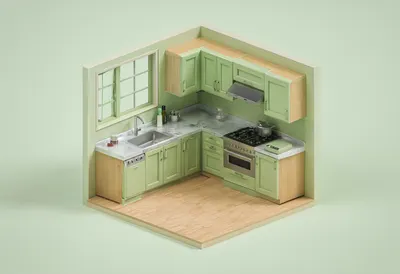 3D Isometric Kitchen Scene (AI-generated)