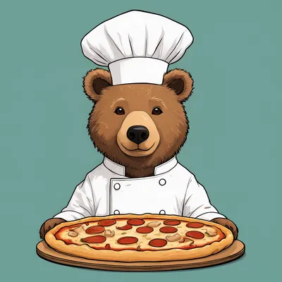 Cartoon Chef Bear with Pizza (AI-generated)