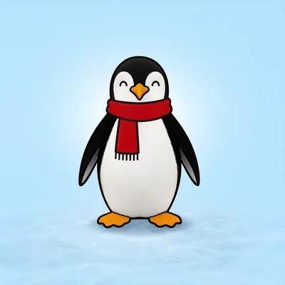 Cartoon Penguin with Red Scarf (AI-generated)