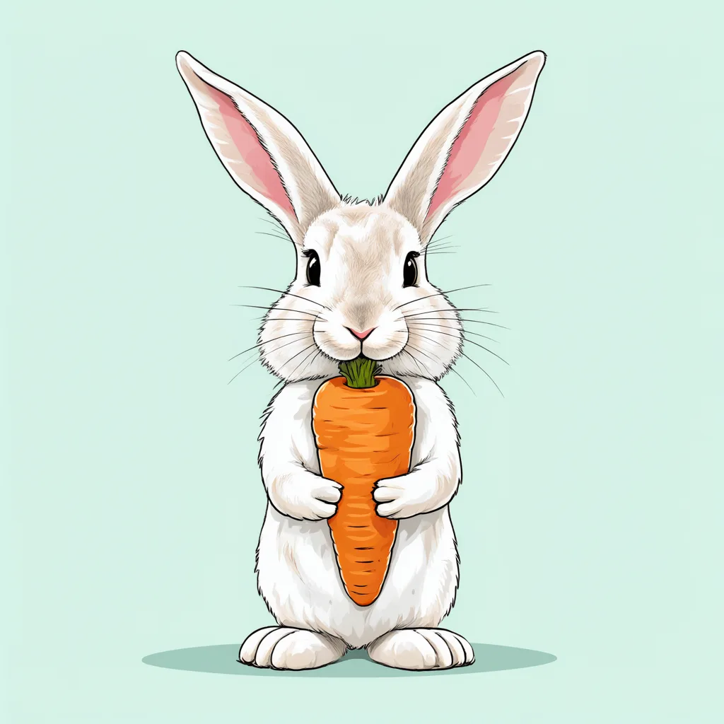 Cheerful cartoon rabbit holding a carrot (AI-generated)