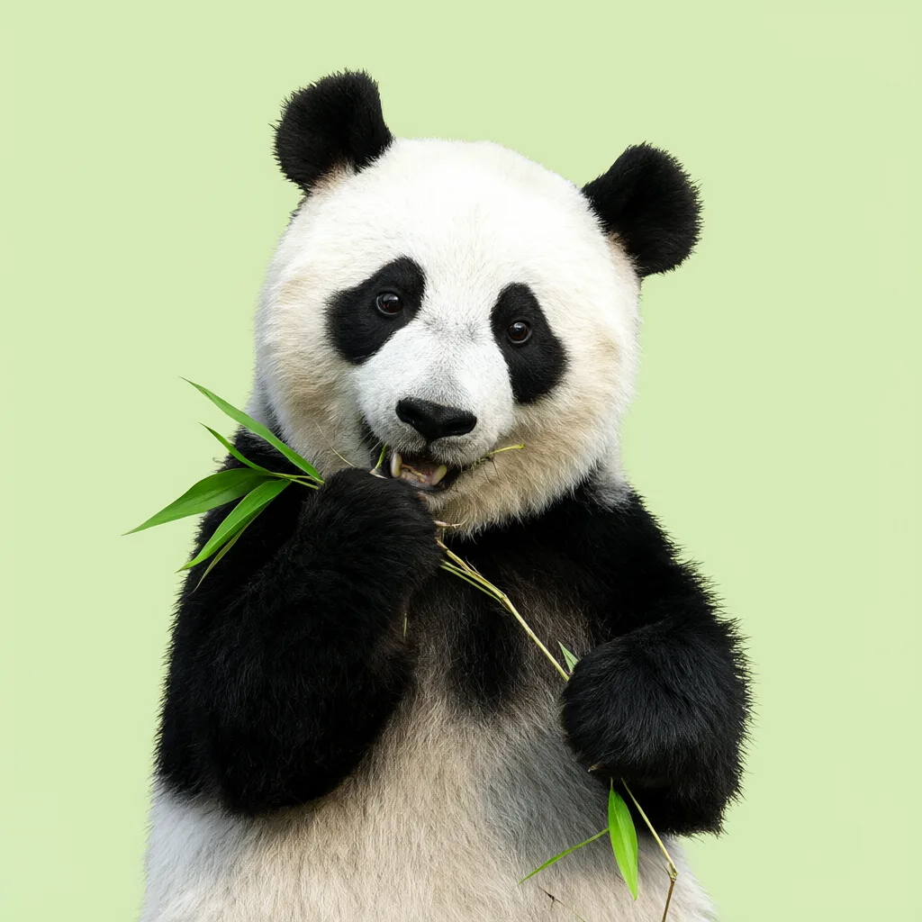 Happy cartoon panda eating bamboo (AI-generated)