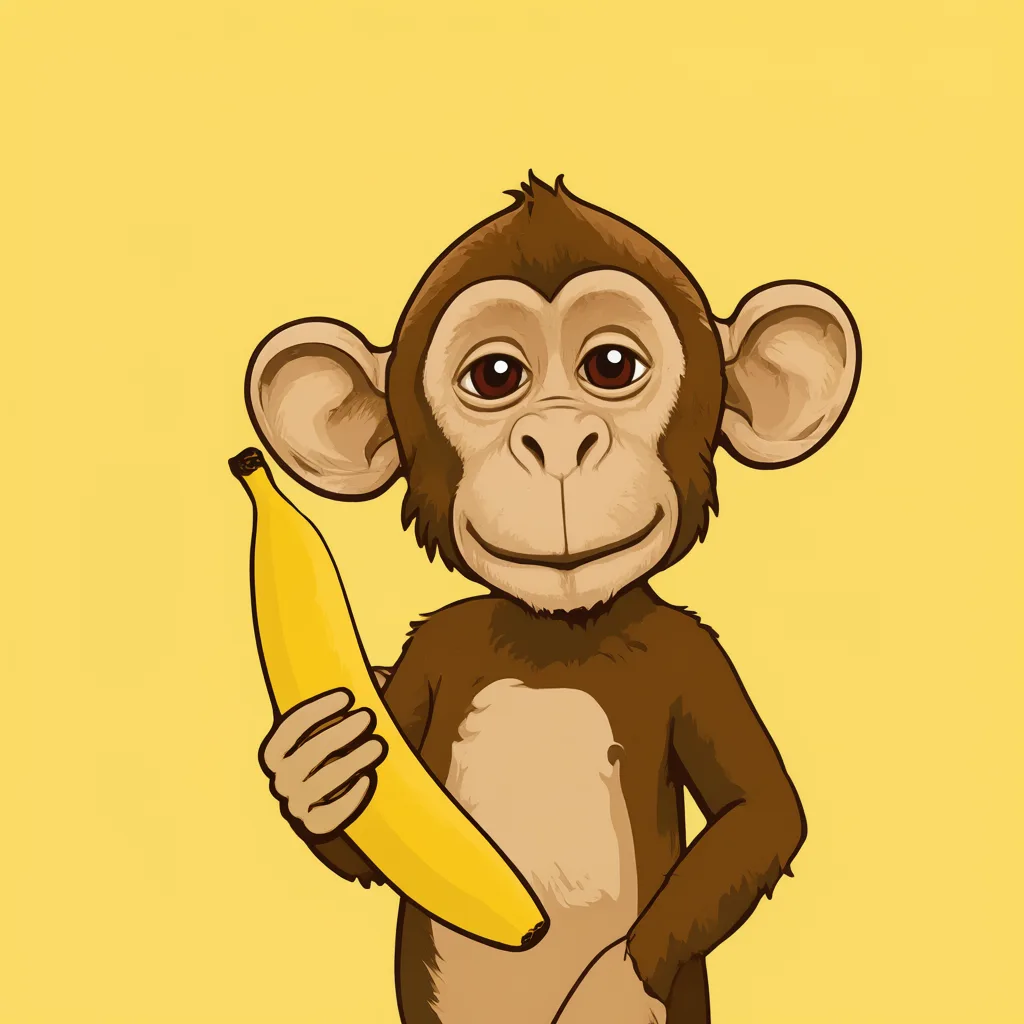 Playful cartoon monkey holding a banana (AI-generated)