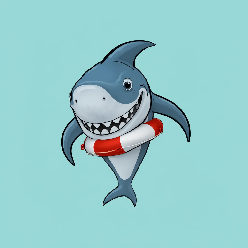 Friendly cartoon shark with a lifebuoy (AI-generated)