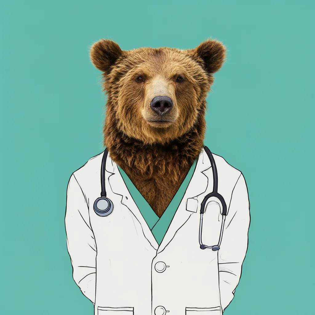 Cartoon bear doctor with a stethoscope (AI-generated)