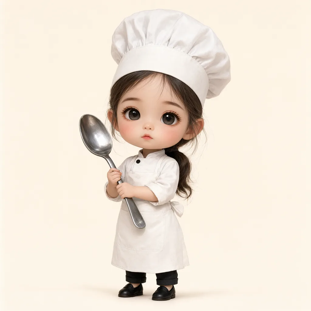 Chibi chef girl holding a giant spoon (AI-generated)