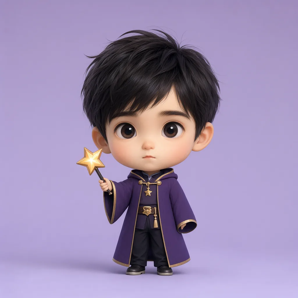 Chibi wizard boy with a star wand (AI-generated)