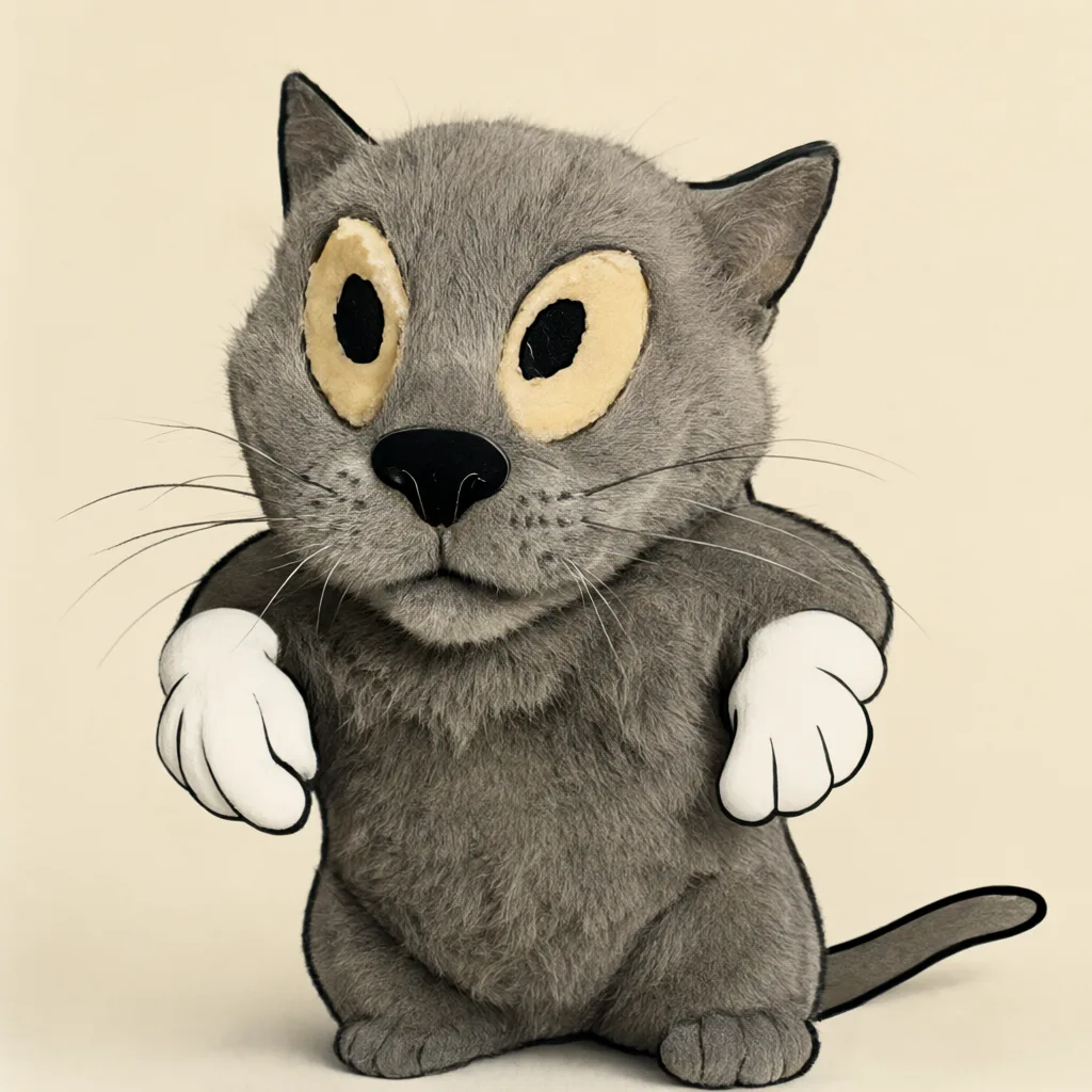 1930s rubber-hose cartoon cat with pie-cut eyes (AI-generated)