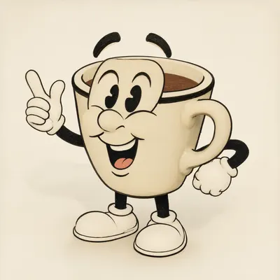 Retro Coffee Cup Mascot (AI-generated)