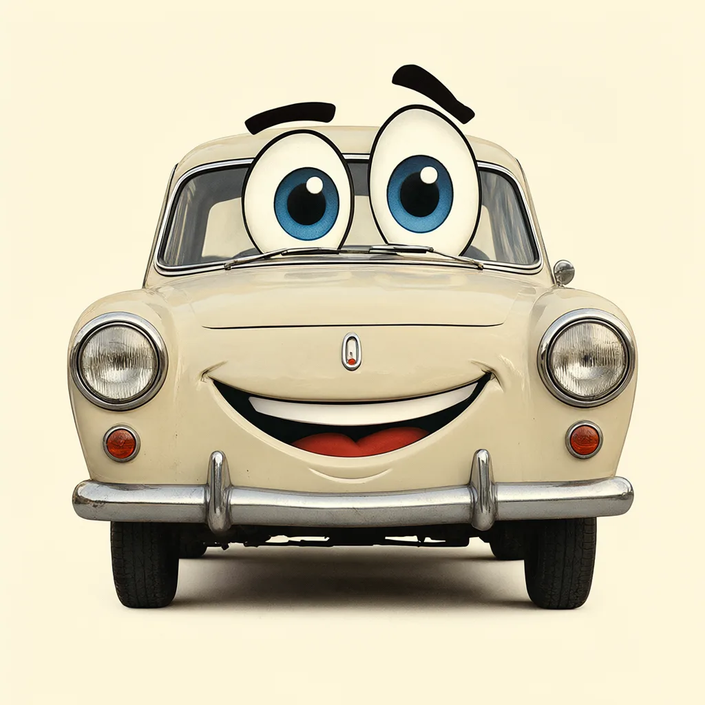 Retro 1950s cartoon car mascot (AI-generated)
