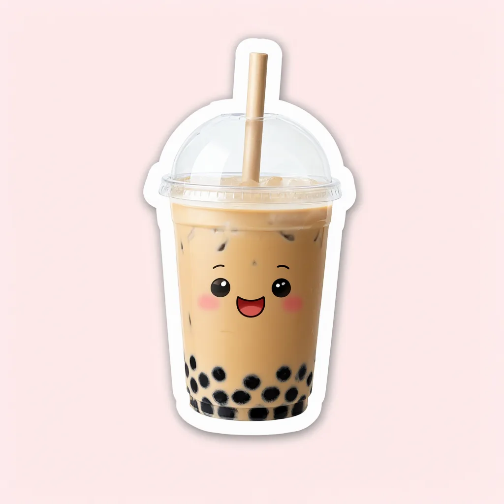 Kawaii boba tea sticker with a happy face (AI-generated)