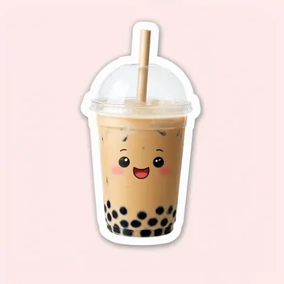 Kawaii Boba Tea Sticker (AI-generated)