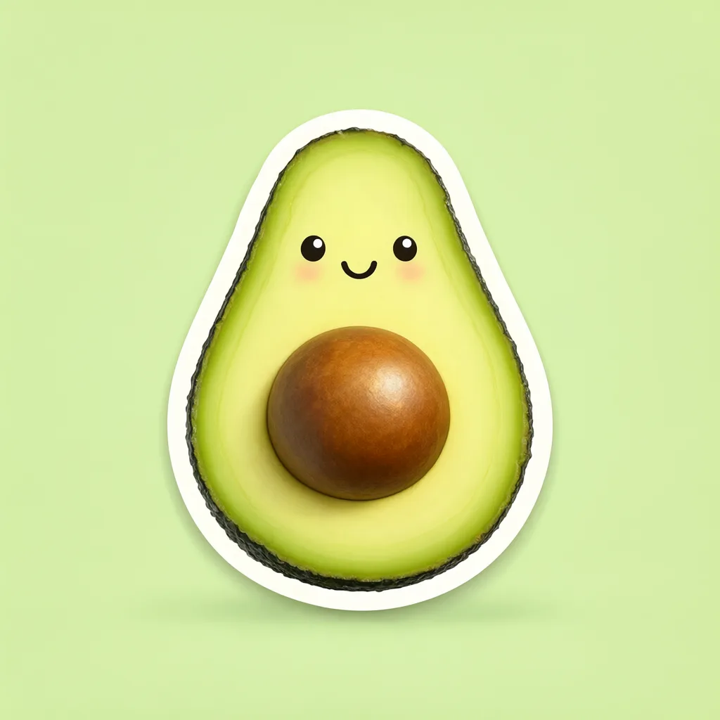 Kawaii avocado sticker with a smile (AI-generated)