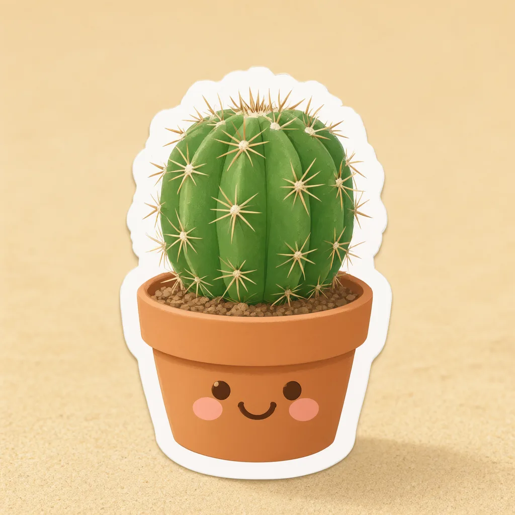 Kawaii cactus sticker in a pot (AI-generated)