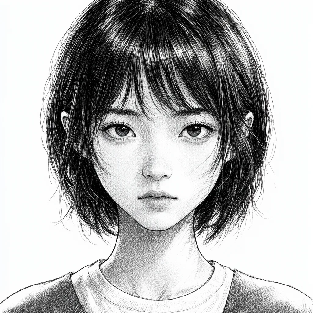 Manga ink illustration of a schoolgirl (AI-generated)
