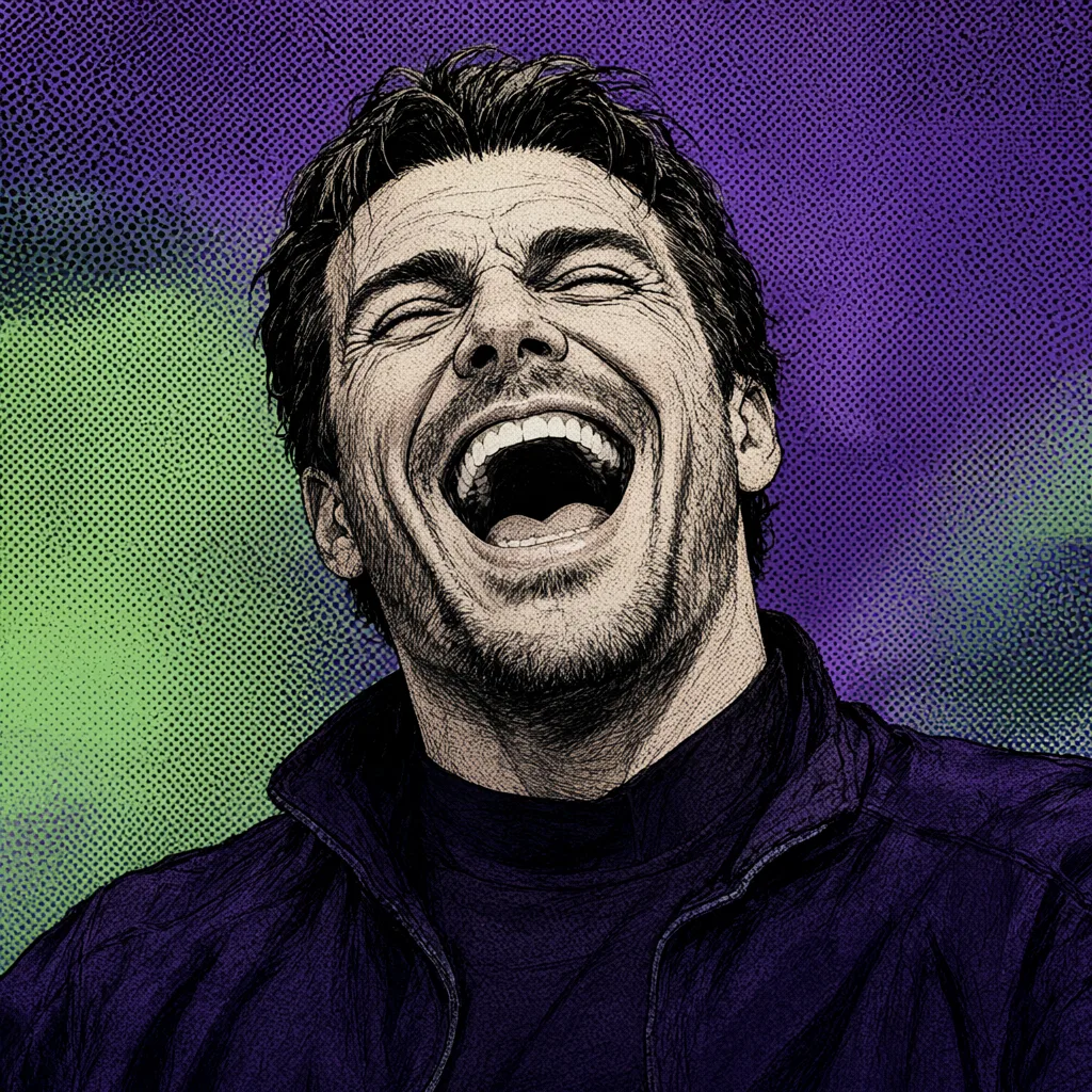 Comic villain laughing with halftone dots (AI-generated)
